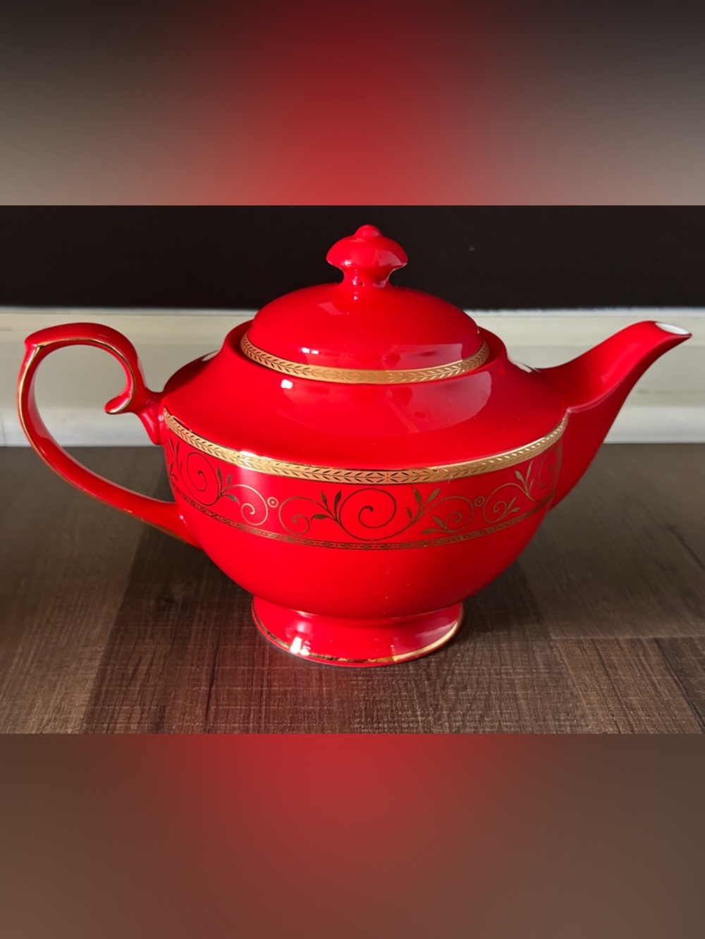 Teavana Ruby Filigree Teapot Fine Bone China Gold Scrollwork Discontinued